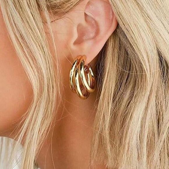 Gold  hoop earrings S341 - Picture 2 of 5